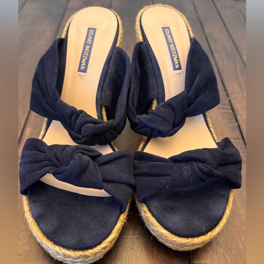 Stuart Weitzman Sarina Black Suede Espadrille Sandals Wedge Sz Women’s 10 - Picture 6 of 11